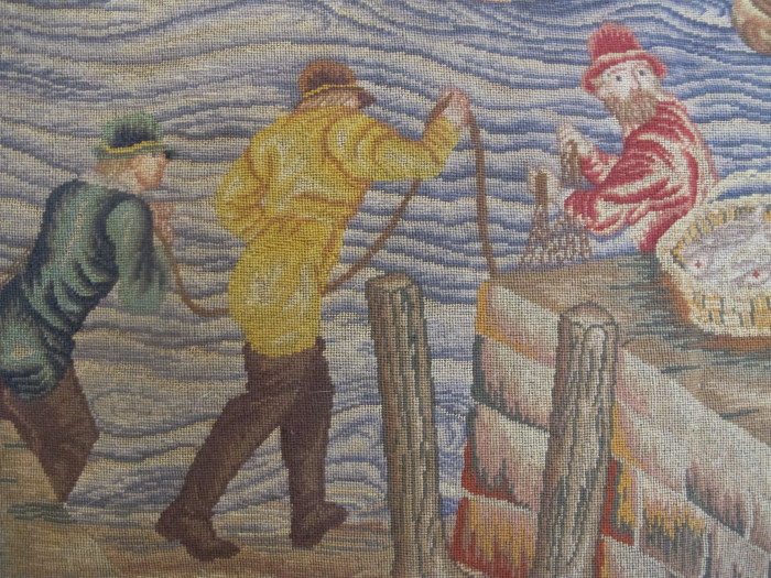 Petit-Point Panel, 'The Fish Quay', After Teniers